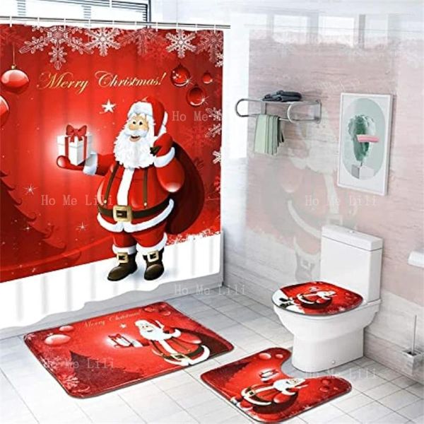 Tende per doccia Babbo Natale palla di natale con fiocco di neve decorazione del bagno set tappeto per bagno non a vasca da bagno