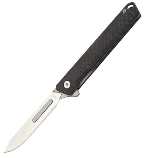 Carbon -Fasergriff Skalpellklingen Klappermesser Outdoor Camping -Reiseschneider EDC -Werkzeug mit 10 -pcs -Austauschblättern5453752