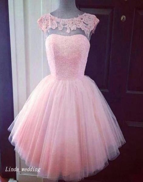 Abito da ballo rosa principessa corto Bellissima donna in pizzo di tulle indossano abiti da sera per occasione speciale abito da sera9122467