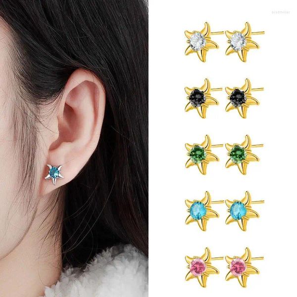 Brincos de garanhão 925 Sterling Silver Needle Fashion Starfish for Women Colorido Crystal Star Party Fine Jewelry Gifts