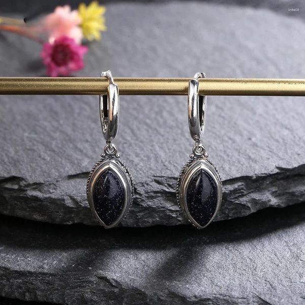 Dangle Ohrringe 925 Sterling Silber Natural Bluesand Hoop für Frauen Einfacher Mondstein Anhänger Schmuckfeier Hochzeitszubehör Geschenk