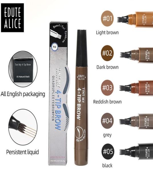 5 Color Eyebrow Stift wasserdicht 4 Gabel Spitze Tattoo Bleistift lange anhaltende natürliche dunkelbraune flüssige Augen Brow4037280