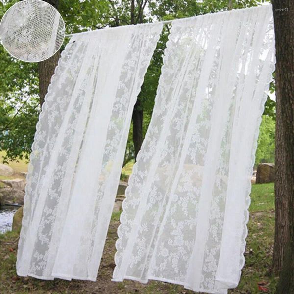 Vorhang Terrasse Outdoor Voile Sheer Vorhänge Panel Garten Netz weiß transparent spitzen florale drapes picknickdekor