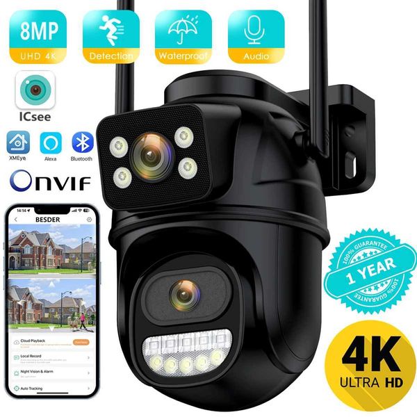 IP -камеры Внешняя Wi -Fi PTZ Camera Dual Lens 4K 8MP HD Outdoor IP -камера 4MP Auto Tracking Security Security Security Supv Supv ICSEE P2P 240413