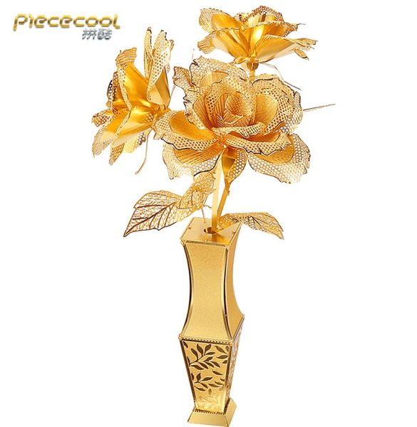 Piececool 3D Metal Puzzle Golden Rose Flower Modello fai -da -te Assemblaggio Laser Assemblaggio Giochi di decorazione del desktop per bambini Y2001304094