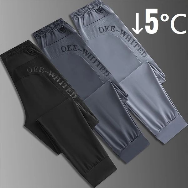 Pantaloni da uomo della seta di ghiaccio estate elastica pantaloni da jogger nero grigio dritto cool sports di allenamento di grandi dimensioni grandi plus 240412