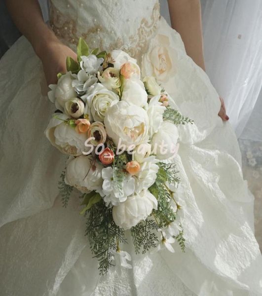 Rose Peony Bridal Cascading Bouquet Wedding Bouquets Bride Girl Flowers Decorazione per festa Fallo Floro Fiore Bianco Pink5545715