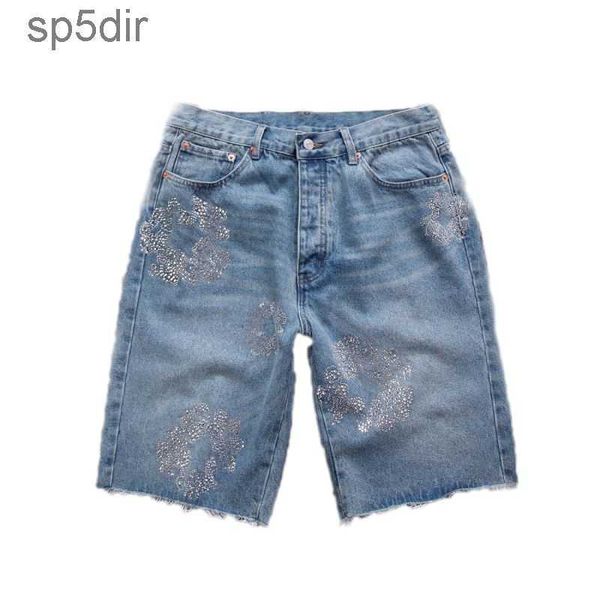 Jeans da uomo corto fiore diamante in denim shortpants slim hip hop jean shorts fly ghirn jeans pane nero lavaggio chiaro lavaggio blu designer detr 84x5 77fr