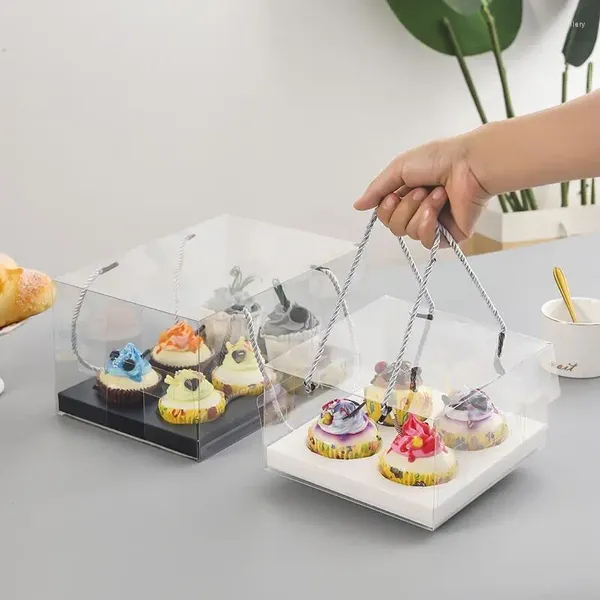 Geschenkverpackung 10pcs Transparent Cake Box mit Griff Cupcake Backdessert Behälterhalter tragbare Kunststoffverpackung