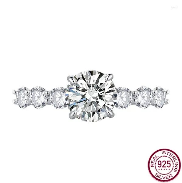 Ringos de cluster S925 Silver Ring 2 Round Diamond Starlight High Gate Simple e moda jóias versáteis para mulheres