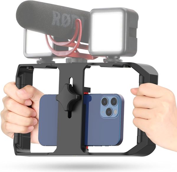 Telefone, estabilizador de mão Montagem de tripé de manobra para videogames de cineasta de cinema com montagem de calçados frios para iPhone Samsung Phone Video Gimbals