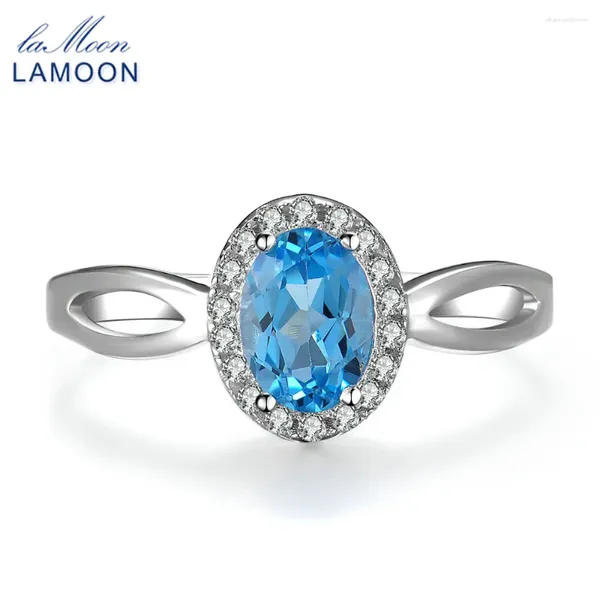Ringos de cluster Lamoon Classic 5x7mm Natural Oval Topaz azul 925 STERLING SLATER JEWENS ANEL S925 LMRI030