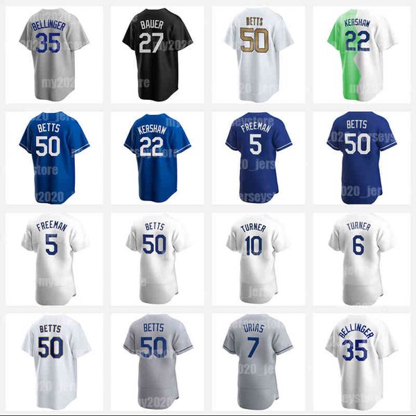 Barato 50 mookie betts camisa de beisebol 5 Freddie Freeman 27 Trevor Bauer 11 Miguel Rojas 7 Julio Urias 21 Walker Buehler 3 Chris Taylor 85 Dustin May