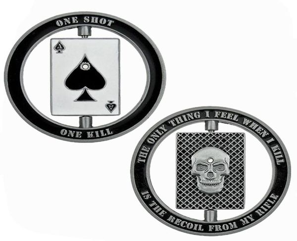 Вращаемая Америка Полицейская полиция Swat Bullet Ace of Spades Skull One Shiot One Kill Challenge Coin Collection Gift8695853