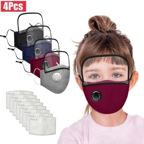 Radsportkappen Masken 4 PCs Atemschutzmittel Kinder Gesichtsmaks für Keimschutz abnehmbarer Augenschild Baumwoll wiederverwendbare Mascarillas Band DHJRB