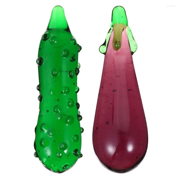 Flores decorativas 2 PCs Mini ornamentos de vegetais em miniatura brinquedos miniaturos decors cenas de berinjela modelo de pepino de vidro falso opção sintética