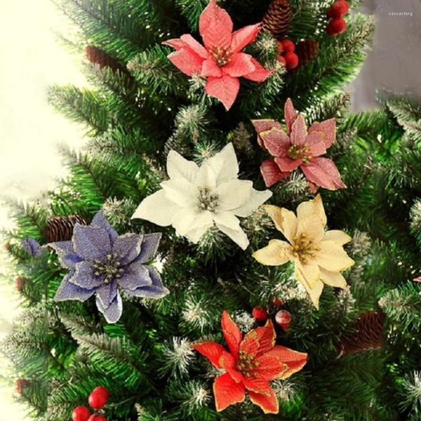 Fiori decorativi 12 pezzi 12 pezzi Artificiale Poinsettia Multicolor Ornamenti dell'albero di Natale Ornamenti di Natale Casa per matrimoni Casa fai da te Decorazione