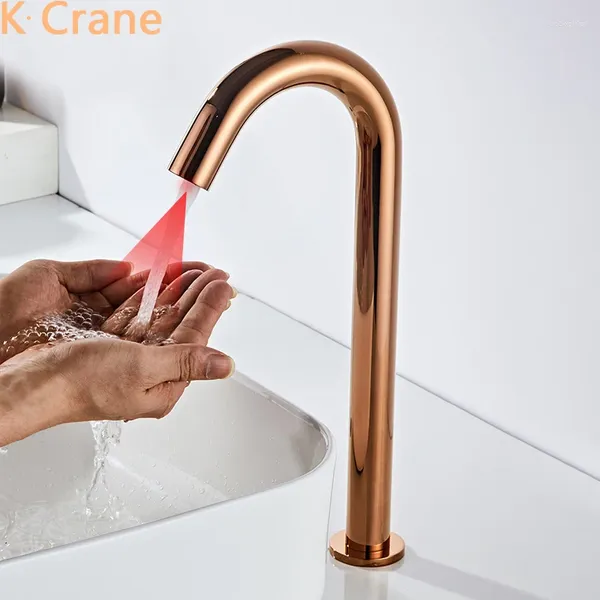 Bad Waschbecken Wasserhähne Roségold Wasserhahn Infrarot Motion Smart Sensor Touchless Tap Modern Mount Intelligente Batterie -Grifo -Becken Zapfen