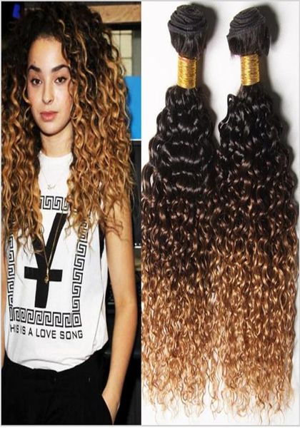 1B4 27 Drei -Ton -Ombre Brazilian Jungfrau Human Hair Webbündel 3pcs Jerry Curly Honey Blonde Ombre menschliches Haarverlängerungen Doub1612537