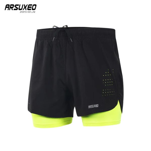 Shorts arsuxeo maschi cortometri da corsa per esterni esterni di allenamento per palestra di allenamento fitness 2 in 1 pantaloncini con fodera più lungo b179