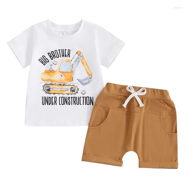 Set di abbigliamento da 2 pezzi per bambini bidoni estivi abiti da grande fratello sotto costruzione digger a maniche corte top shorts set di pantaloncini