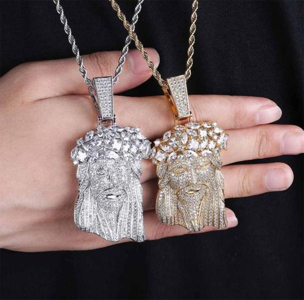 Top Quality 18K Gold Cubic Zirconia Big Jesus Portrain Necklace Pendant Iced Out CZ Cuban Chains Hip Hop Rapper Jewelry Gifts for 4359907