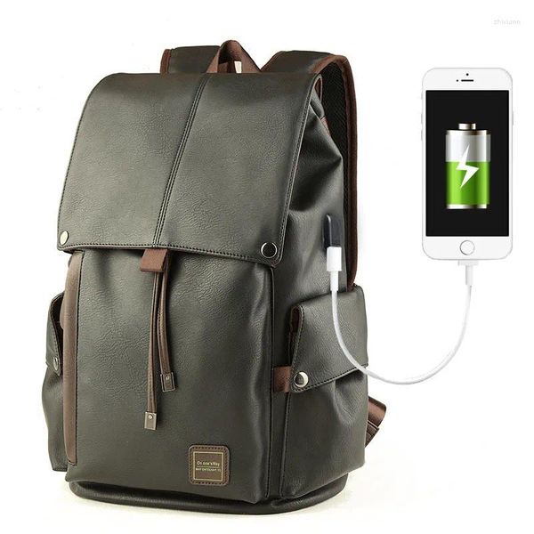 Rucksack koreanischer Stil Fashion Laptop Männer Frauen PU Leder Reisetacks USB -Ladetaschen für Teenager Mädchen Mochila