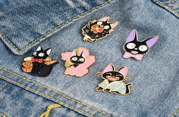 Черная кошка Jiji Эмалевые булавки 7Styles Cat Cartoon Movie Kiki Brooches Животные ювелирные изделия из лацка