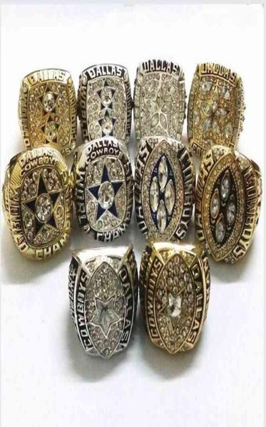 10pcs Conjunto 1971 1977 1992 1993 1995 Cowboys Ship Ring Tamanho 11 Fã de lembrança Whole Drop1847276