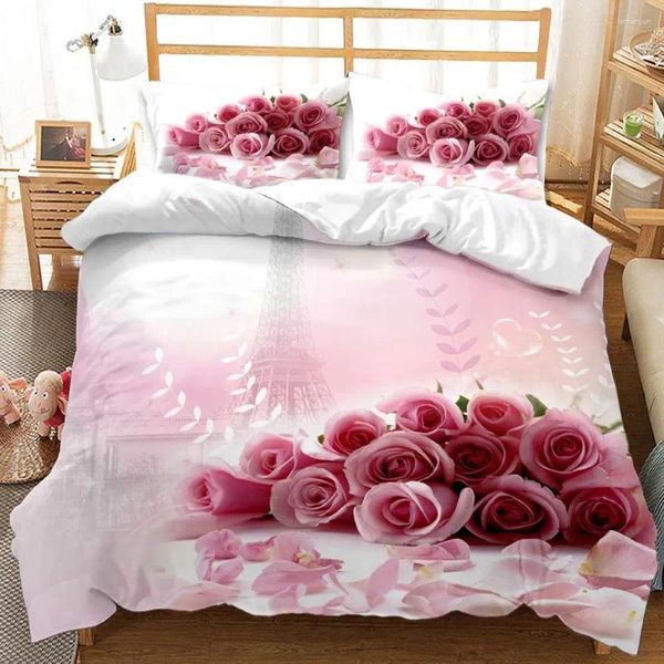 Conjuntos de cama Conjunto do Dia dos Namorados Casa Têxtil Pounhola Trepa de Trepa Consolador Venda Linho do Euro Cama 3d Impressa Love Rose King