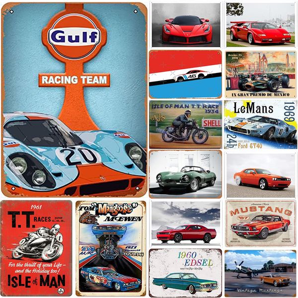 Auto Motorrad Rennsportmetall Zinnschilder Mustang Poster Platte Wanddekoration für Bars Game Room Man Cave Cafe Club Retro Poster Plaque