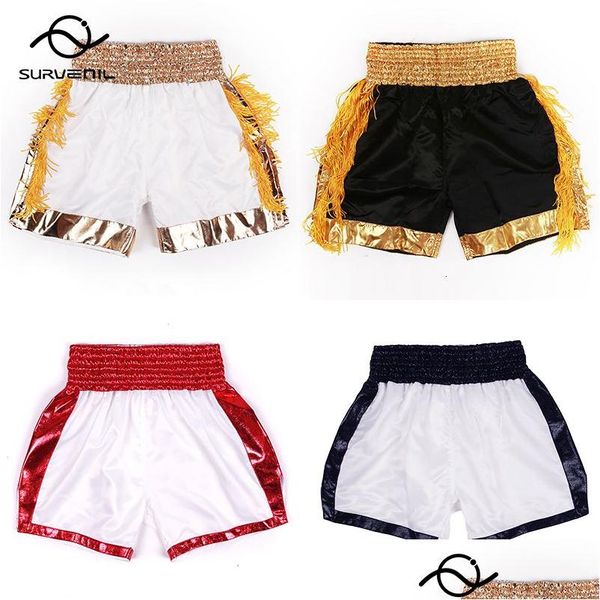 Shorts masculinos masculinos thai boxing adt crianças childrens taekwondo calças cetim poliéster em branco MMA Training Drop entrega de vestuário pano de vestuário dhjqk