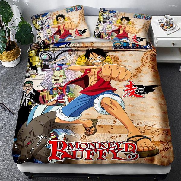 Conjuntos de cama 3D Impresso One Piece Conjunto Anime Macaco D Luffy Chopper Duvet Capa para crianças Quilt Crianças Têxteis caseiros 3pcs