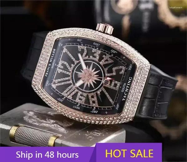 Armbanduhr 2024 EST Design Fashion Mens Uhren Luxus Quarz Armbanduhr Tonneau Leder Diamond Uhr Männer Business Casual Watch for