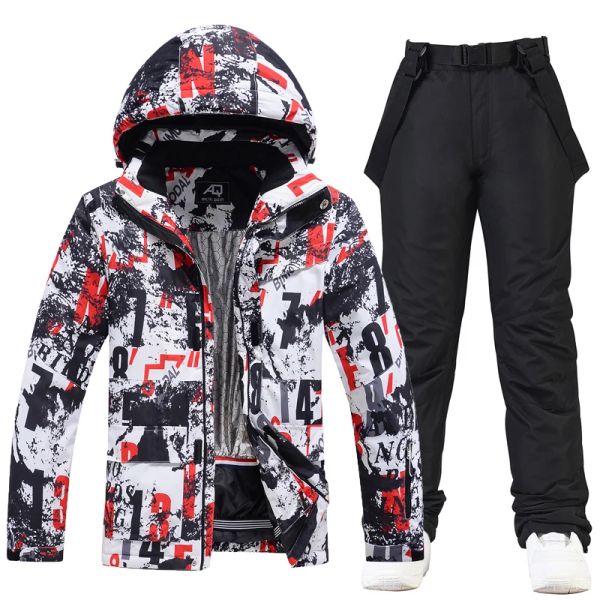 Hose Herren -Eis Schneeanzug Sets Outdoor Sport Snowboardkleidung wasserdichte atmungsaktive Ski -Tragen -Winterjacken und Gurthose