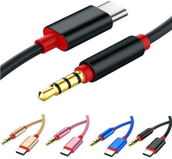 Тип ткани C Aux Cable USB Typec Male до 35 -миллиметрового Джека -Мужского автомобиля Aux Aux Audio Adapter USBC Cable для автомобильного динамика для Samsung letv Huaw6145087