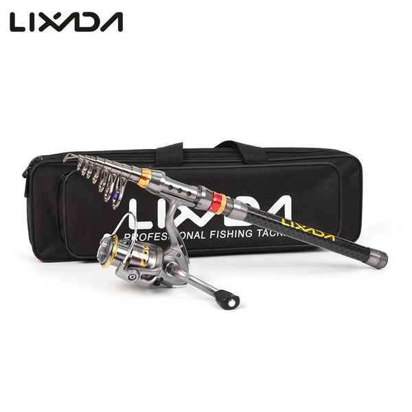 Lxada telescópica haste de barra de pesca combo kit completo kit de fibra de carbono pólo giratória saco de pesca da caixa de pesca Pesca Conjunto 240407