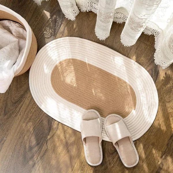 Tappeti tappeti in lino in cotone francese per soggiorno camera da letto bagno in tessuto a mano tappeto per casa spicing tappeti ovali non slip 65x45cm