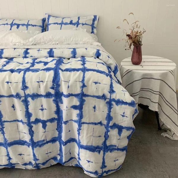 Bedding Sets Pure Linen Conjunto de lençol doméstico Quilt Natural Linho Frenha de lençol para a pele Fronha de quatro peças