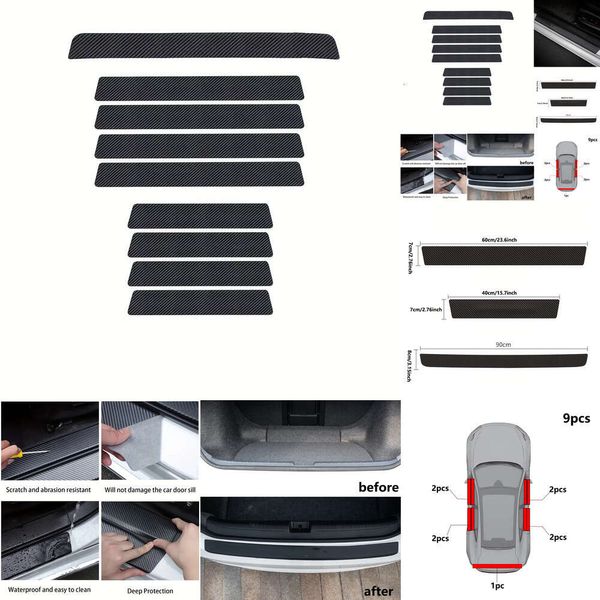 NUOVO SENSERE PORTA AUTO 9PCS Protezione per la protezione in fibra di carbonio Filma in vinile Trunk Adesivo a strisce decorative resistenti a graffi