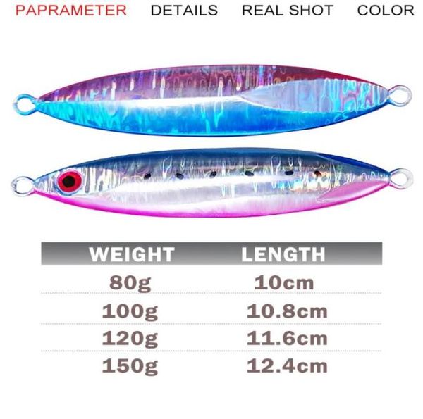 80G 100G 120G 150G Slow Flat Fall Lead chumbo gabinete vertical Lure Saltwater Artificial Fishing Lures Jigging para Tuna Kingfish Bass salmon4360473