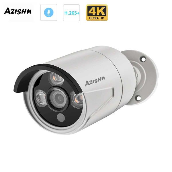 Câmeras IP Azishn 2,8 mm de largura de 8mp 4K Câmera IP Audio Outdoor IP66 H.265 Onvlf Bullet CCTV Array IR 4MP Poe Videoveillance Camera 240413