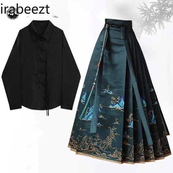 Arbeit Kleider Chinesisch Anzug Disc Button Shirt Han Elements Pferd Rock Herbst und Winter Hanfu Mujer Acient Style Kleid