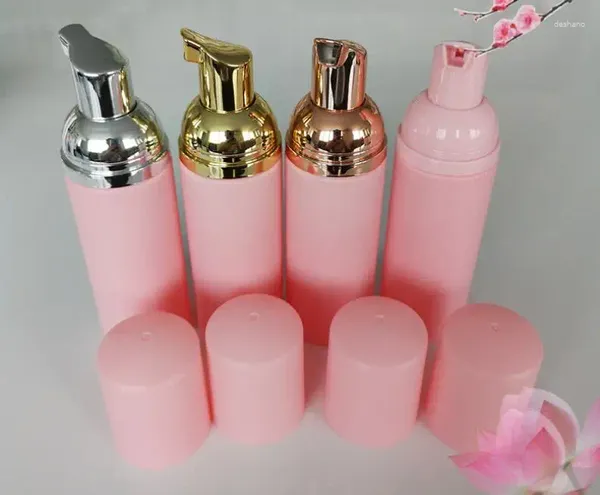 Garrafas de armazenamento 2 oz 60 ml de bomba de espuma plástica rosa recarregável de garrafa de cosméticos de garrafa de garrafa de garrafa de garrafa de limpeza com ouro rosa de ouro rosa 500ps SN