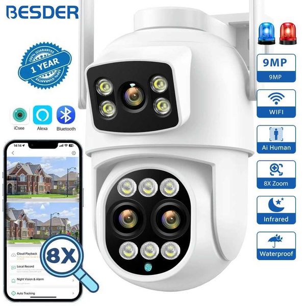 Telecamere IP 9MP PTZ Wifi Camera doppia schermata 8x zoom digitale Rilevamento umano Protezione per la sicurezza esterna CCTV Sorveglianza fotocamera IP ICSEE 240413