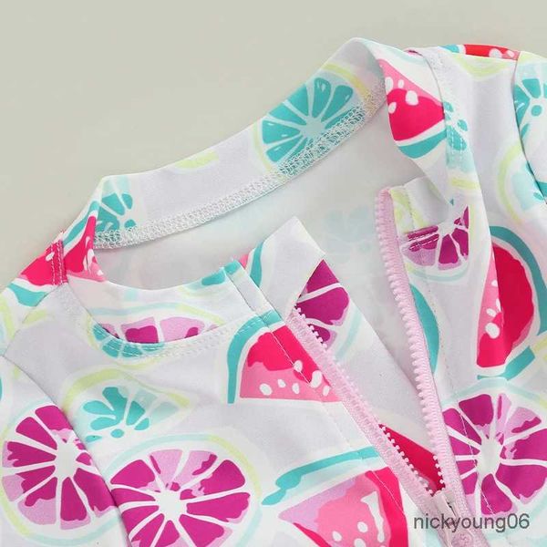 Einszene Kleinkindmädchen Kleidung Ausschlag für Badeanzug Langarm Wassermelondruck Baby Rüschen Badeanzug Badeanzug mit Schwimmmütze