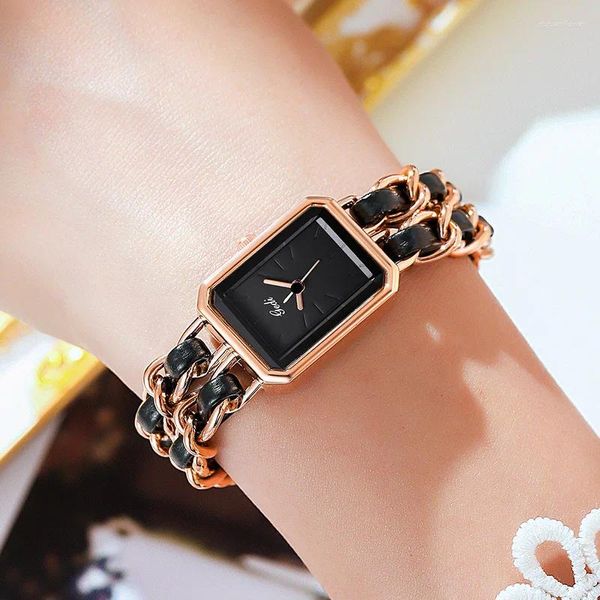 Armbanduhr Damen Light Luxury Watch Brand Belt Legierung Armband Elegant wasserdichte kleine quadratische Zifferblatt Uhr Reloj V123