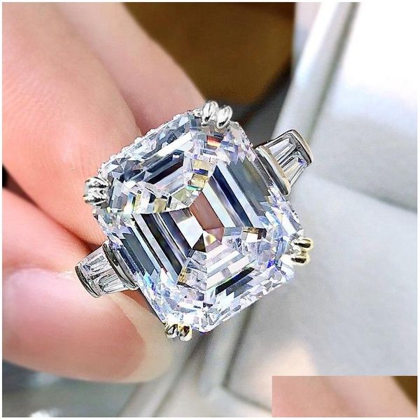 Ringe Original 925 Sier Square Ring Asscher geschnitten Simated Diamond Engagement Cocktail Frauen Topaz Finger Fein Schmuck Ablieferung DHKYP DHKYP