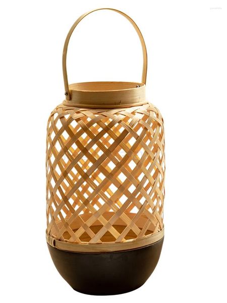 Candele in stile cinese Bamboo Lampada a vento portatile Antique Lantern Candlestick Balcony Decoration Retro