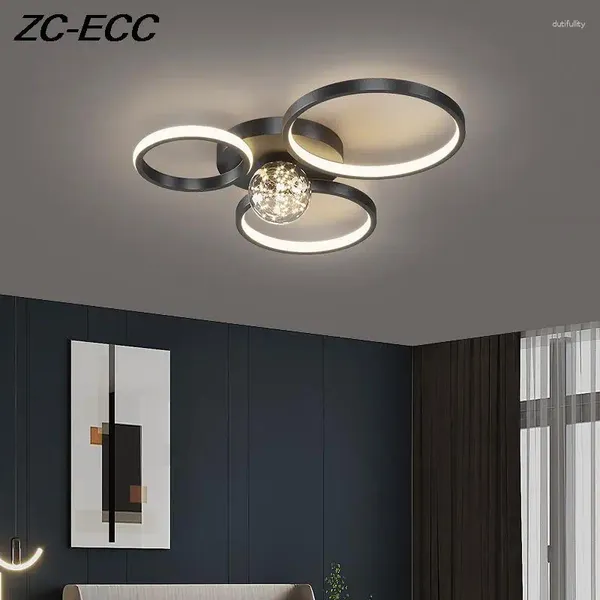 Luzes de teto Ringos pretos dourados nórdicos LED RC Lâmpada doméstica Dimmable for Livro Room Bedroom Decoração de cozinha